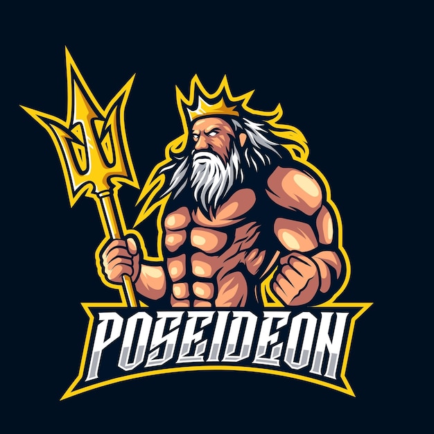 Poseidon mascot logo esport gaming neptune mascot logo illustration