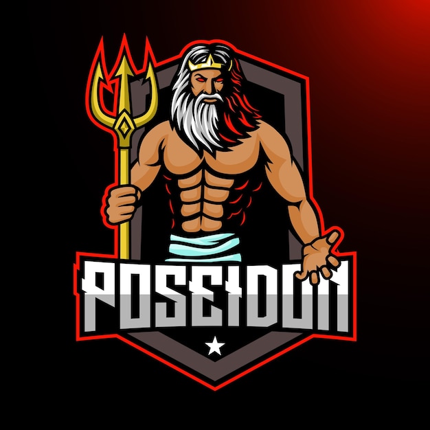 Poseidon mascotte gaming-logo-ontwerp