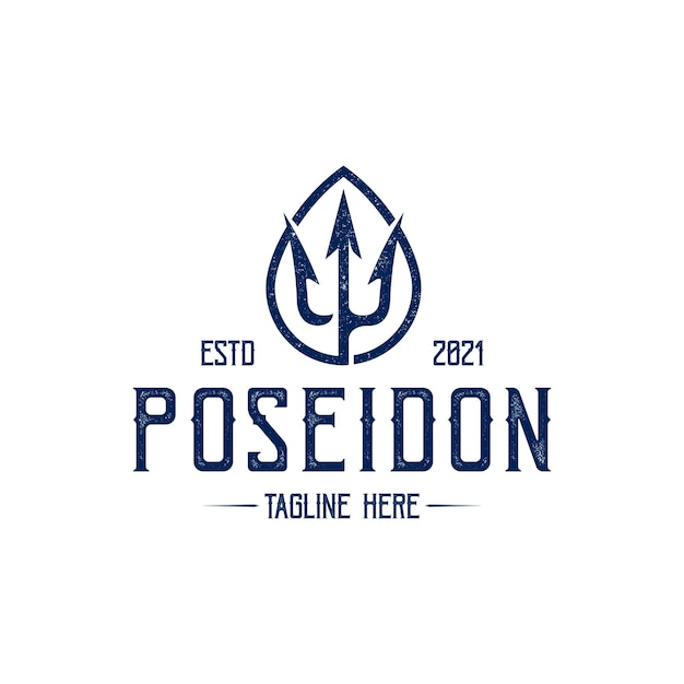 Poseidon Trident Vintage Logo Template isolated on white