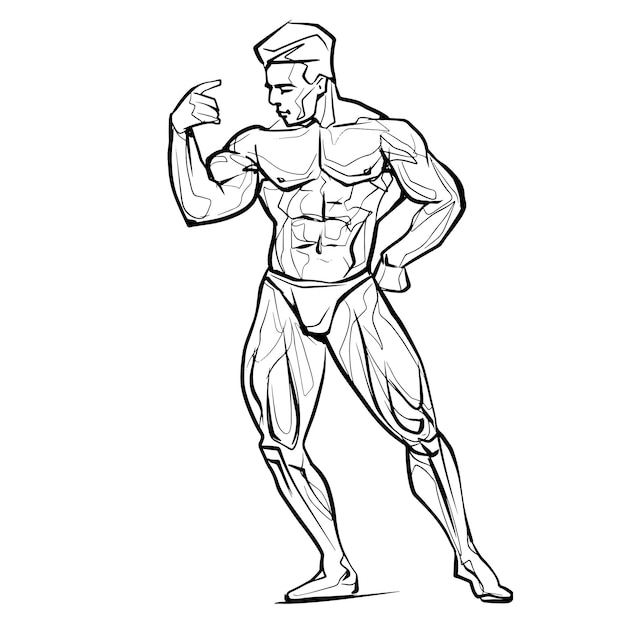 Poseren bodybuilder geïsoleerde vector silhouet inkttekening