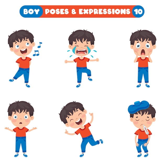 Vector poses and expressions of a funny boy