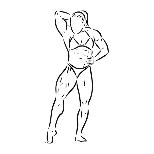 Vettore disegno a inchiostro della silhouette vettoriale isolata del bodybuilder in posa