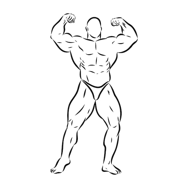 Vector posing bodybuilder isolated vector silhouette ink drawing