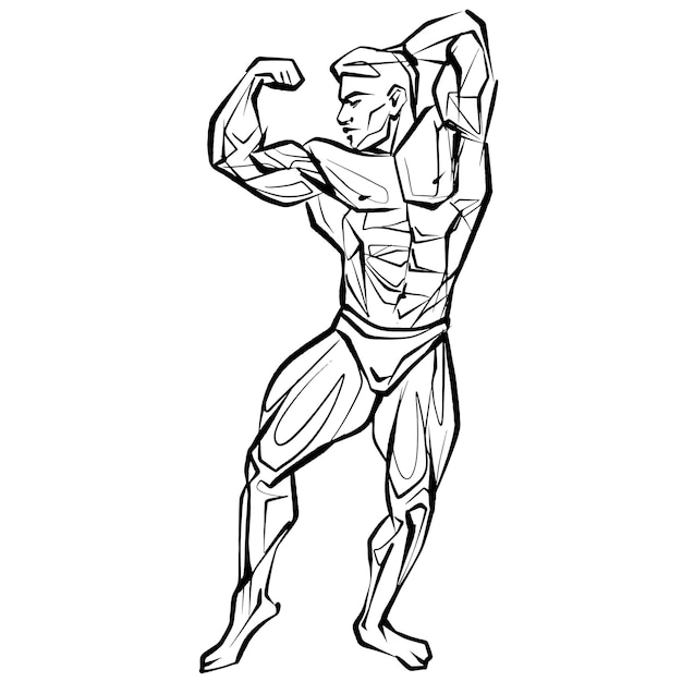 Vector posing bodybuilder isolated vector silhouette ink drawing