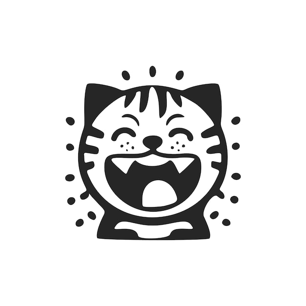 Positief zwart-wit logo van een lachende tijger