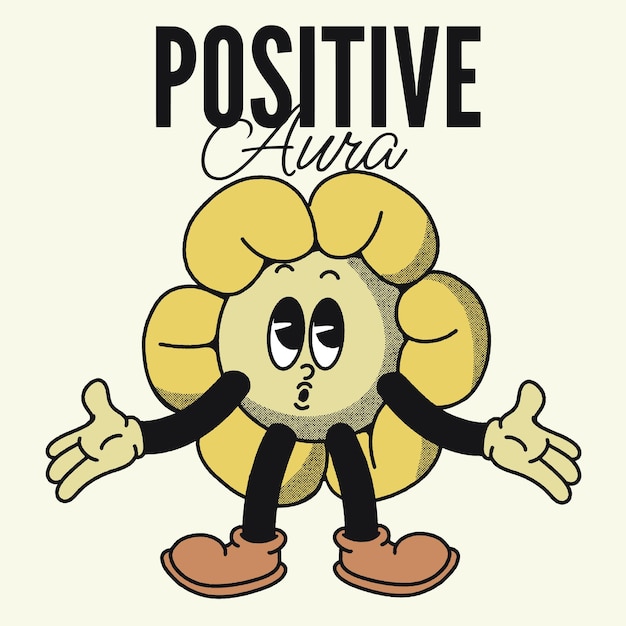 Positive Aura With Sun Flower Groovy Character design