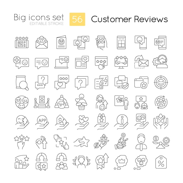 Vector positive client ratings and reviews linear icons set