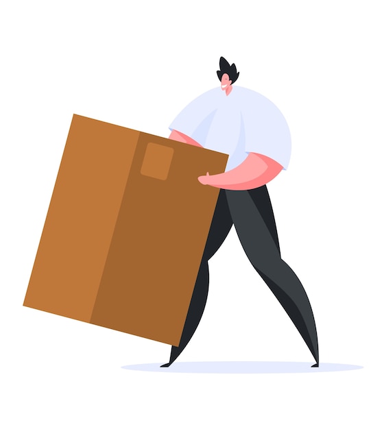 Vector positive contemporary man in courier uniform carrying cardboard box