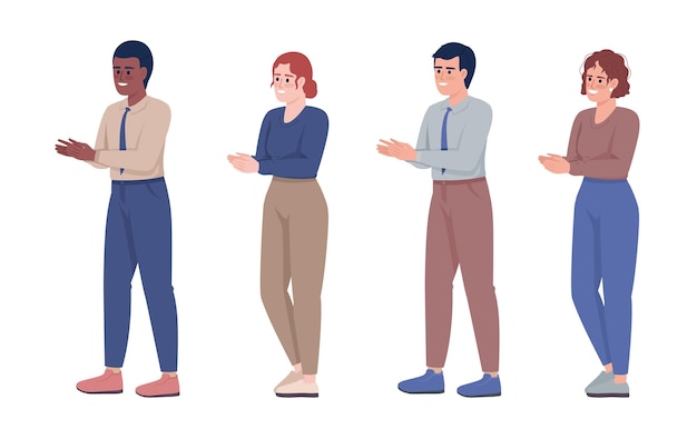 Positive coworkers semi flat color vector characters set