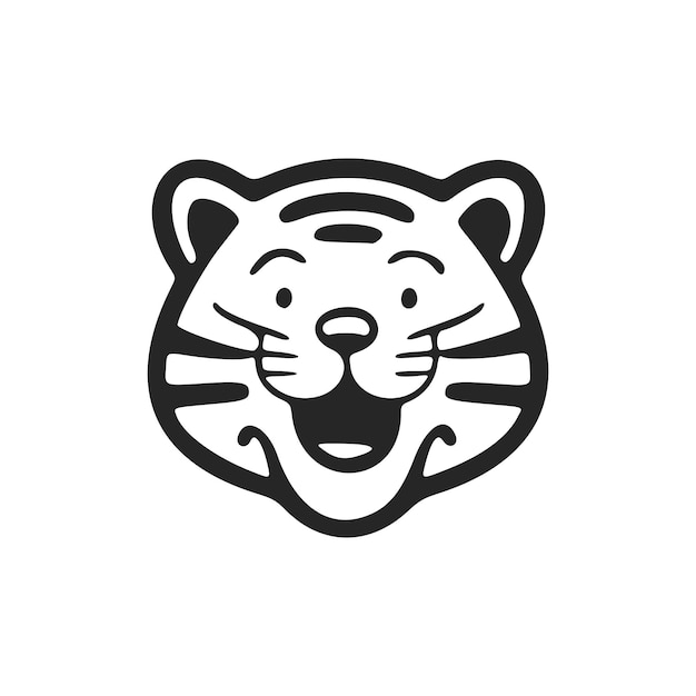 ポジティブでかわいい白黒の笑う虎のロゴ