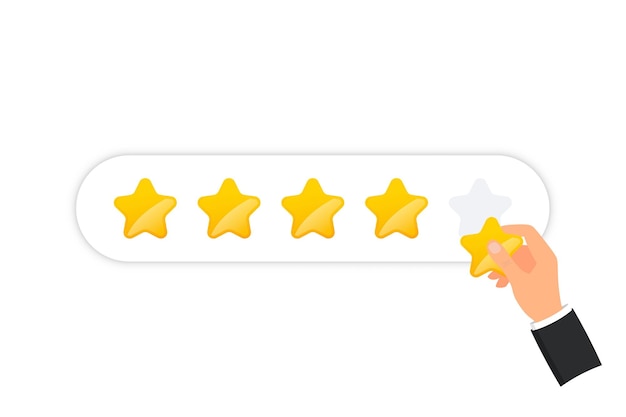 Positive feedback. Hand give five star rating. Vector illustration flat style