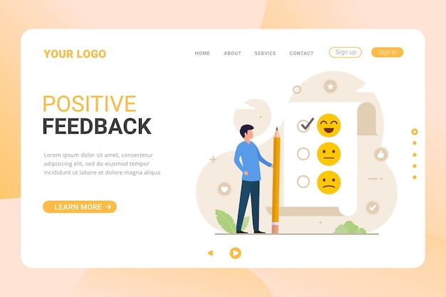 ベクトル 肯定的なフィードバックのランディング ページ テンプレート