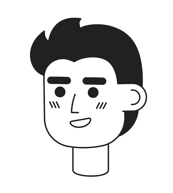 Позитивный красивый молодой человек монохромный плоский линейный голова персонажа редактируемый контур ручной рисунка человеческого лица икона благословенный предприниматель 2D мультфильм точка вектор аватара иллюстрация для анимации