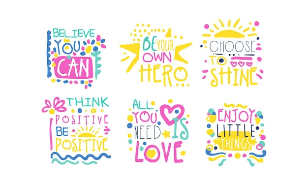 Позитивные вдохновляющие и мотивационные цитаты Векторный набор