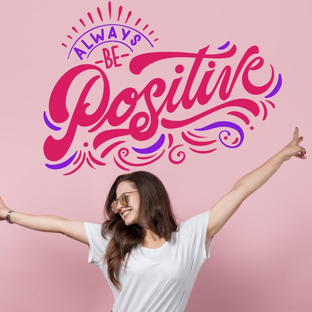 Positive mind lettering with photo