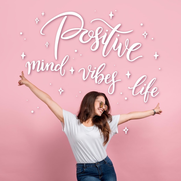 Vector positive mind typography with photo