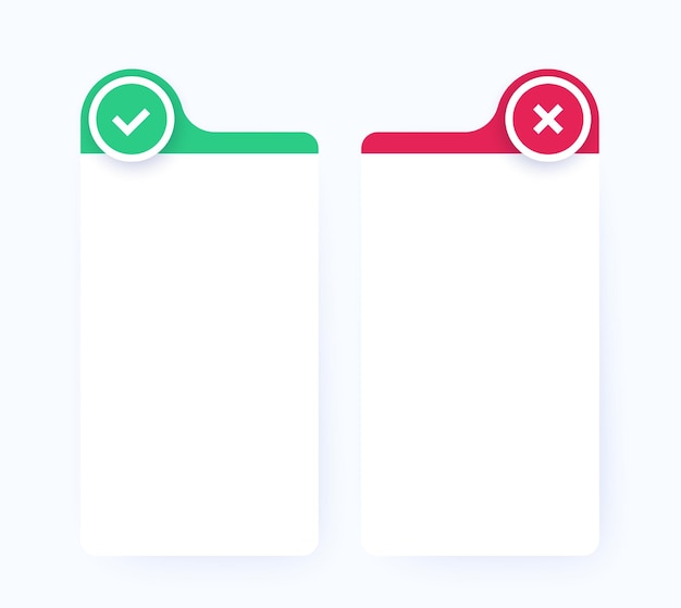 Positive and negative comparison, pros and cons list, vector design