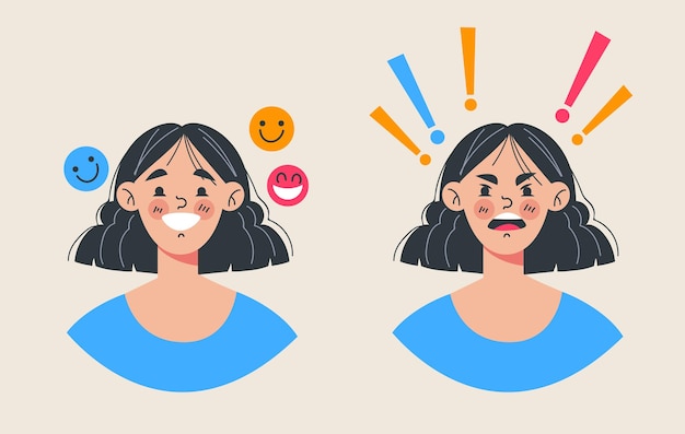 Positive and negative emotions people characters faces concept