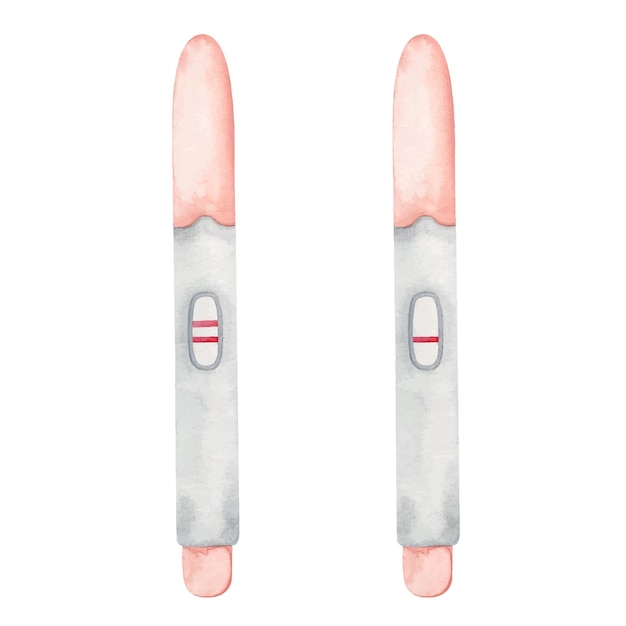 Positive and negative test. A set of pregnancy tests. Watercolor illustration Isolated