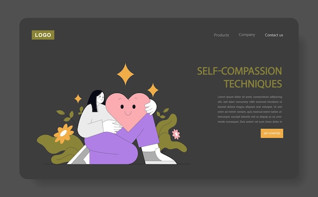 Vector positive psychology concept illustration of a person hugging a large heart encapsulating selflove