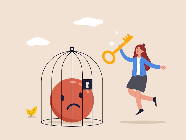 Positive thinking concept Bad mood and negative emotions closed in cage Mental health