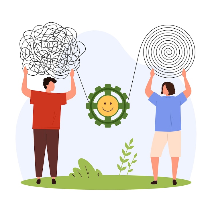 Vector positive thinking and problem solving approach tiny people change thoughts and life