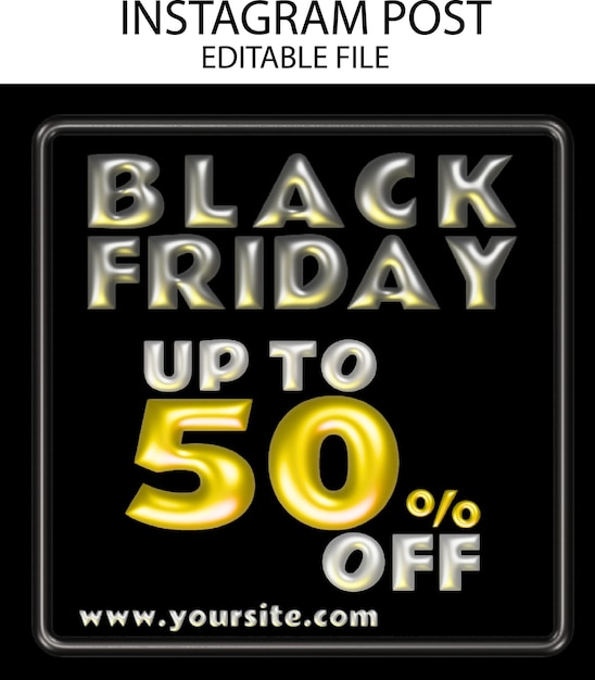 Vector post for black friday in 3d effect and inflated metallic design