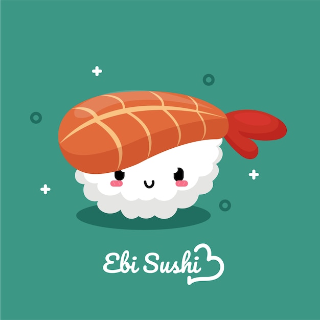 Post Card with Ebi Sushi Character Illustration 