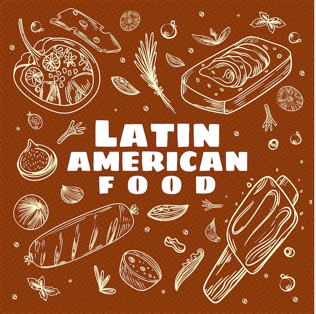 Post design square illustration of abstract sketch of latin american menu