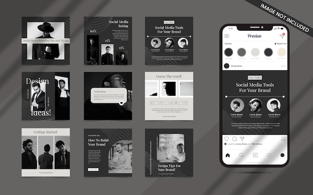 Публикация идей для формы создателя контента и набора рекламных баннеров в социальных сетях для квадратного брендинга instagram