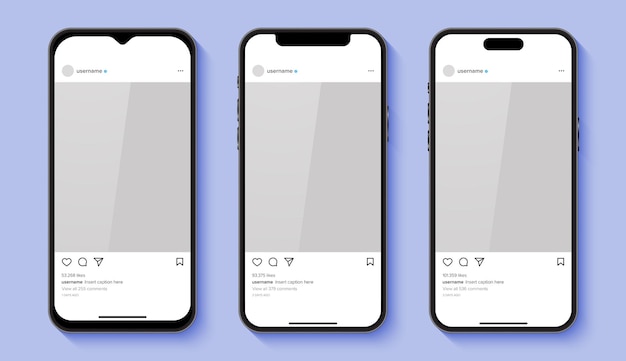 Pubblica la cornice di instagram con il vettore di progettazione del modello di mockup realistico per smartphone