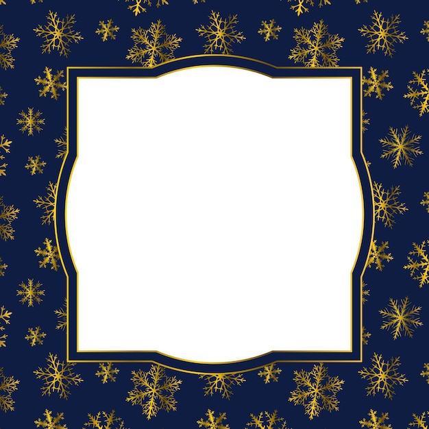 Vector post is square with unusual frame of golden snowflakes with white empty space in the middle