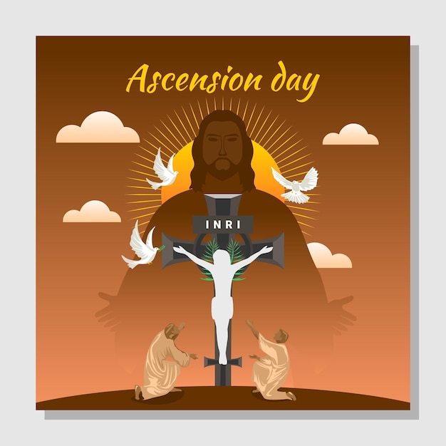 Post jesus day ascension ad with jesus on the cross and holy\
spirit silhouette