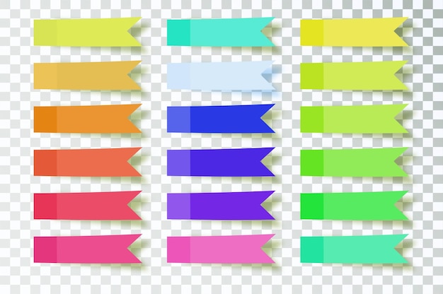 Post note stickers on transparent background color sticky tapes with shadow template Vector