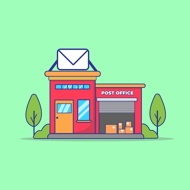 Post Office Building Vector Illustration Building and Office Concept Flat Icon and Cartoon Style D