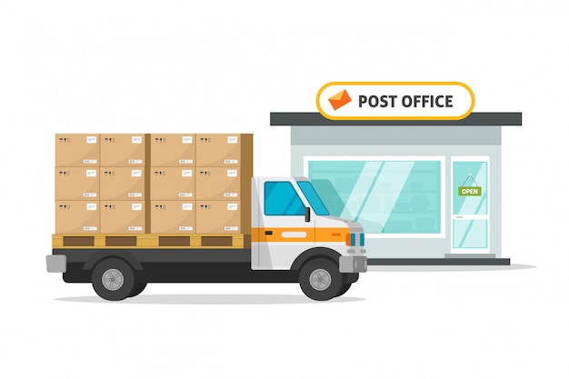 Post office cargo truck vehicle loaded parcel boxes  illustration