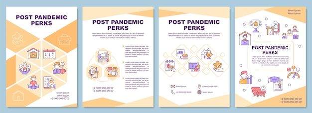 Post pandemie voordelen brochure sjabloon. voordelen voor werknemers. flyer, boekje, folder afdrukken, omslagontwerp met lineaire pictogrammen. vectorlay-outs voor presentatie, jaarverslagen, advertentiepagina's