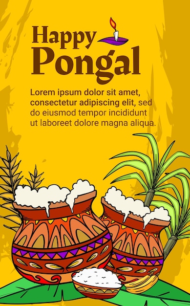 Pubblica biglietti d'auguri pronti per la stampa per il felice giorno del pongal