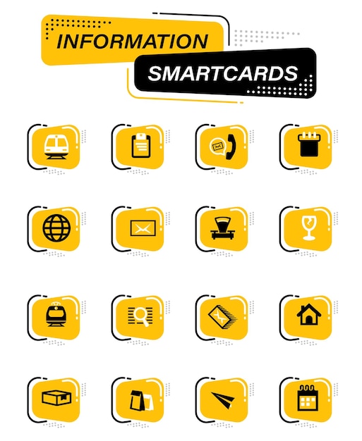 ユーザーインターフェイスデザインのための情報スマートカード上のポストサービス色ベクトルアイコン