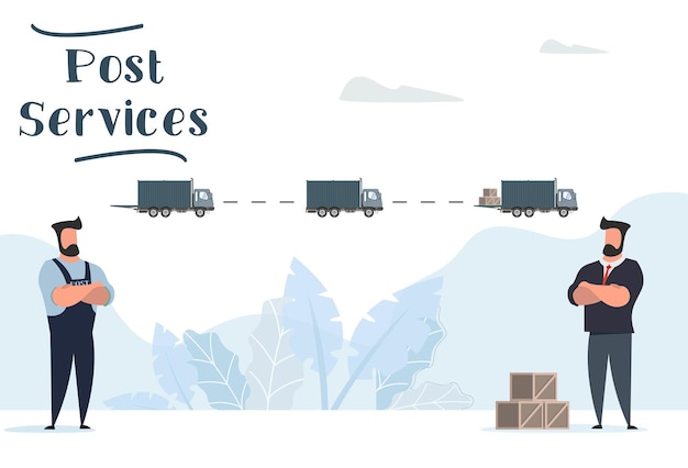 Vector post services way delivery of the goods from the sender to the recipient vector illustration