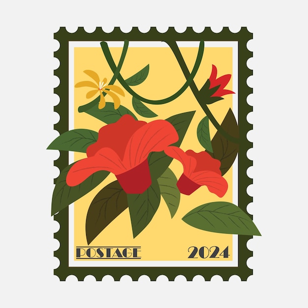 Vector post stamp 2024 with flowers