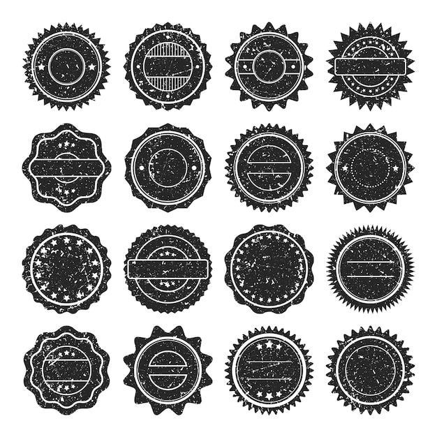 Vector post stamps labels and badges grunge imprints and postmarks vintage circle postcard watermarks used