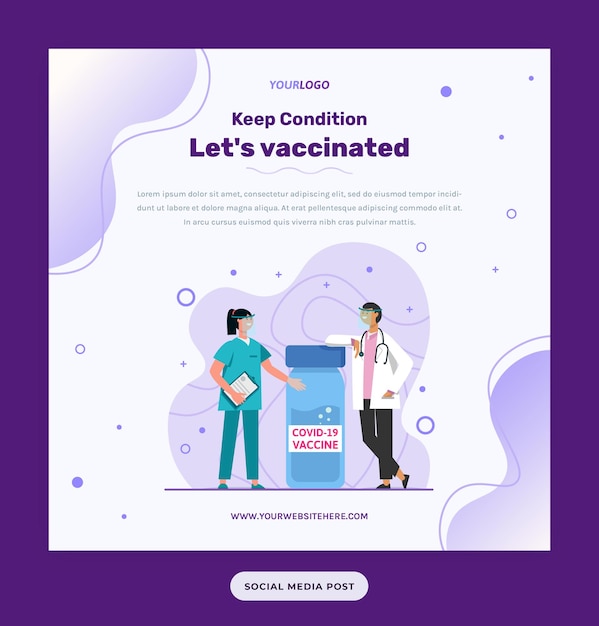 Post Template illustration Nurses and doctors, with vaccine bottles