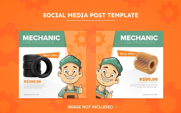 Post template for mechanic with illustration