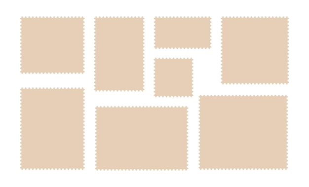はがきや手紙の空の境界線テンプレートを設定します。空白の長方形と正方形のビンテージ切手、穴あきエッジベクトルイラストは白い背景で隔離