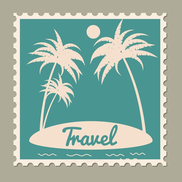ベクトル 分離された切手夏休み旅行レトロ ビンテージ デザイン ベクトル イラスト