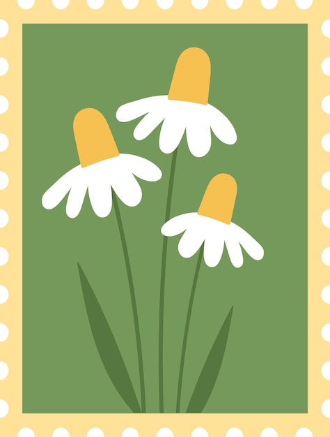 Vector postage stamp with chamomiles