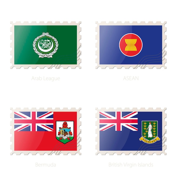 アラブ連盟ASEANバミューダ英領バージン諸島の旗をイメージした切手
