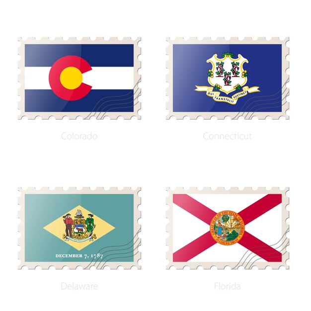 Postage stamp with the image of Colorado Connecticut Delaware Florida State Flag