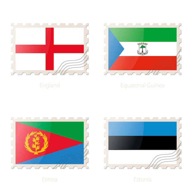 Postage stamp with the image of England Equatorial Guinea Eritrea Estonia flag